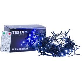Vianočné osvetlenie TESLA lighting dekoratívna reťaz, studený biely, 100 LED, 10m + 5m kábel, 230V, ovládač s 8 funkciami, IP44 čierne

