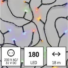 LED reťaz EMOS 180LED reťaz, 18 m, vonkajšie aj vnútorné, multicolor, programy, časovač 


