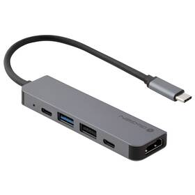 USB Hub GoGEN USB-C, 1x USB-C 2.0, 1x USB-C power, 1x USB-A 2.0, 1x USB-A 3.0, HDMI sivý

