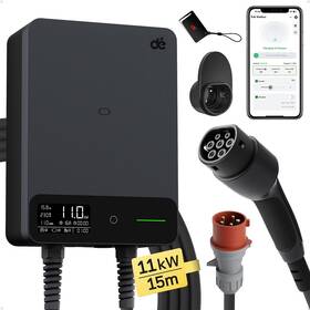 Nástenná nabíjacia stanica dé pro elektromobily 11kW s 15m kabelem, verze s CZ aplikací čierna

