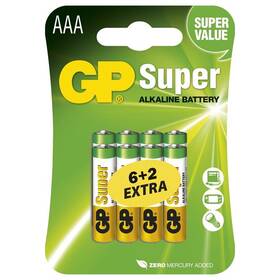 Batéria alkalická GP Super AAA, LR03, blister 6+2ks 

