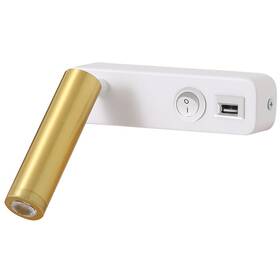 Nástenné svietidlo IMMAX GOAL LED, vypínač, USB, 3W biele/zlaté

