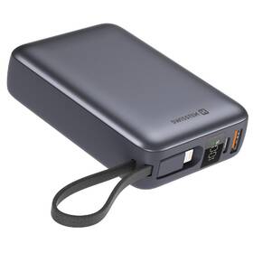 Powerbank Swissten s integrovanými káblami USB-C a Lightning, 20000 mAh strieborný

