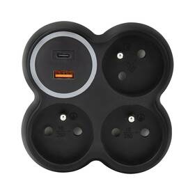 Rozbočovacia zásuvka Solight 3x zásuvka, USB A + C, 20W PD, max. 3500W čierny

