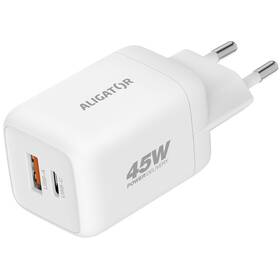 Nabíjačka do siete Aligator Power Delivery 45W, 1×USB-A + 1×USB-C biela

