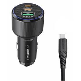 Adaptér do auta Swissten 2x USB-C PD + USB-A, 95W + USB-C kábel 1m čierny

