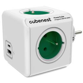 Rozbočovacia zásuvka Cubenest Powercube Original USB PD 20W, USB, USB-C, 4x zásuvka biela/zelená

