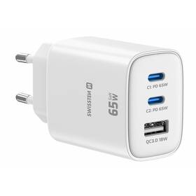 Nabíjačka do siete Swissten EDGE GaN 2x USB-C PD 65W/1x USB-A 18W QC biela

