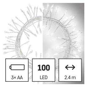 Vianočné osvetlenie EMOS 100 LED nano reťaz - ježko, 2,4 m, 3x AA, vnútorná, studená biela, časovač 

