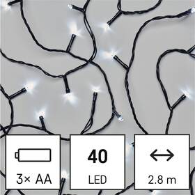 Vianočné osvetlenie EMOS 40 LED reťaz, 2,8 m, 3x AA, vonkajšie aj vnútorné, studená biela, časovač 

