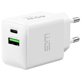 Nabíjačka do siete WG GaN 1xUSB-C/1xUSB-A, 45W+18W biela

