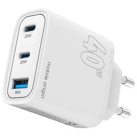 Nabíjačka do siete Mobile Origin 1x USB-A/2x USB-C GaN 40W biela

