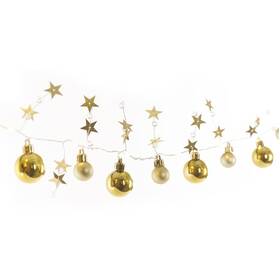 Vianočné osvetlenie EMOS 20 LED girlanda - zlaté gule s hviezdami, 1,9 cm, 2x AA, vnútorná, teplá biela 
