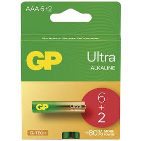 Batéria alkalická GP Ultra AAA (LR03), 6+2 ks 

