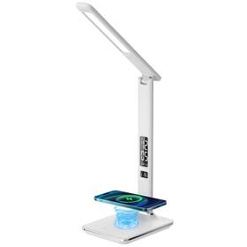 Stolná lampa IMMAX Kingfisher s bezdrôtovým nabíjaním Qi a USB, 8,5 W biela

