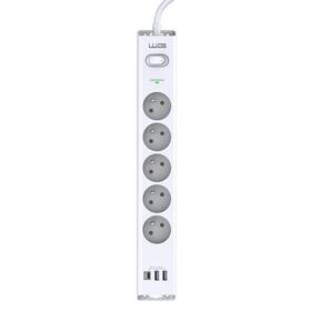 Prepäťová ochrana WG 5x zásuvka, 2xUSB-A, 1xUSB-C biela

