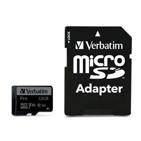  Pamäťová karta Verbatim Pro microSDHC 32GB UHS-I V30 U3 (90R/45W) + adaptér