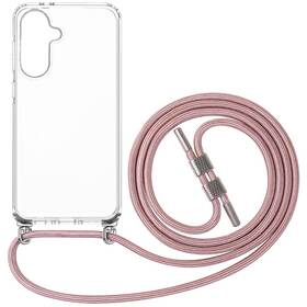 Kryt na mobil FIXED Pure Neck s ružovou šnúrkou na krk na Samsung Galaxy A36 5G priehľadný

