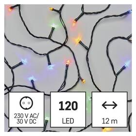 Vianočné osvetlenie EMOS 120 LED reťaz, 12 m, vonkajšie aj vnútorné, multicolor, časovač 
