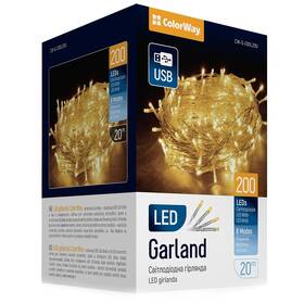 Vianočné osvetlenie ColorWay vnútorné, 200 LED, USB, 20m, teplá biela 

