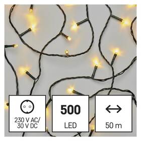 Vianočné osvetlenie EMOS 500 LED reťaz, 50 m, vonkajšia aj vnútorná, teplá biela, časovač 
