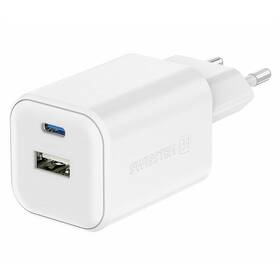 Nabíjačka do siete Swissten GAN 1x USB-C 45W PD + 1x USB-A 18W QC biela

