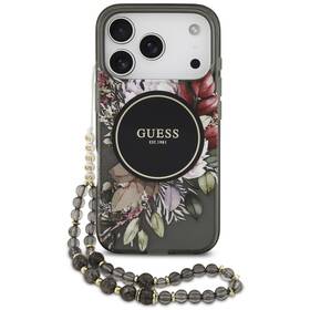 Kryt na mobil Guess IML Flowers Strap MagSafe na Apple iPhone 17 Pro čierny

