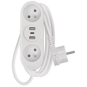 Kábel predlžovací EMOS 2x zásuvka, 2×USB-A + 1×USB-C, 2m biela farba
