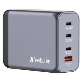 Cestovný adaptér Verbatim GNC-200 GaN, 200W, 3x USB-C PD, 1x USB QC sivý

