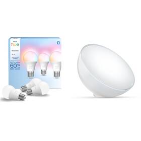 Inteligentná žiarovka Philips Essential Bluetooth, 8 W, A60, E27, White and Color Ambiance (3 ks) + Stolná LED lampička Philips Hue Go Bluetooth White and Color Ambiance 

