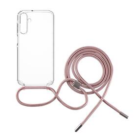 Kryt na mobil FIXED Pure Neck s růžovou šňůrkou na krk na Samsung Galaxy A15/A15 5G priehľadný

