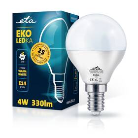 LED žiarovka ETA EKO LEDka mini globe 4W, E14, teplá biela 


