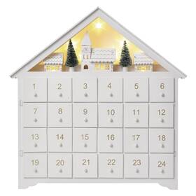 LED dekorácie EMOS adventný kalendár drevený, 35x33 cm, 2x AA, vnútorná, teplá biela, časovač 
