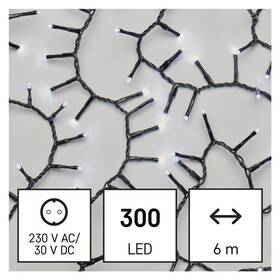 Vianočné osvetlenie EMOS 300 LED reťaz - ježko, 6 m, vonkajšia aj vnútorná, studená biela, časovač 

