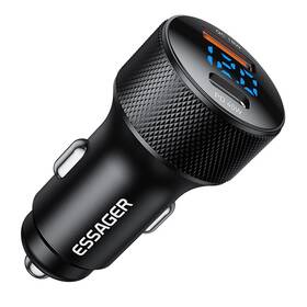 Adaptér do auta Essager s digitálnym displejom PD3.0 + QC3.0 45W čierny

