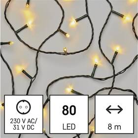 LED reťaz EMOS 80LED reťaz, 8 m, vonkajšia aj vnútorná, teplá biela, programy, časovač 

