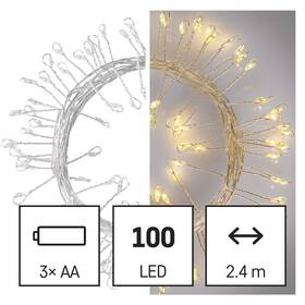 Vianočné osvetlenie EMOS 100 LED nano reťaz - ježko, 2,4 m, 3x AA, vnútorná, teplá biela, časovač 

