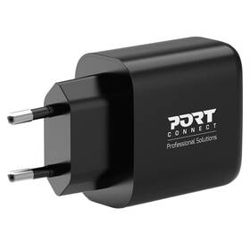 Nabíjačka do siete PORT CONNECT GaN 65W, 1x USB-C PD a 1x USB-A QC čierny

