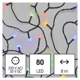 Vianočné osvetlenie EMOS 80 LED reťaz, 8 m, vonkajšie aj vnútorné, multicolor, časovač 
