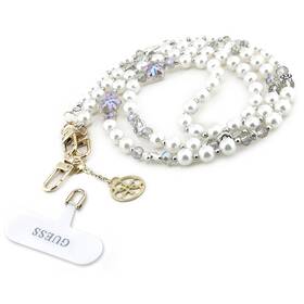 Popruh na krk Guess Crossbody Pearl and 4G Charm biely

