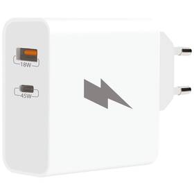 Nabíjačka do siete WG USB-C PD45W/USB-A QC3.0 18W biela

