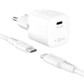 Nabíjačka do siete FIXED Mini GaN, PD 30W, 1xUSB-C + USB-C/USB-C kabel, 1,2m biela

