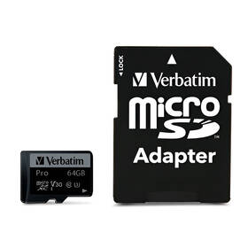  Pamäťová karta Verbatim Pro microSDXC 64GB UHS-I V30 U3 (90R/45W) + adaptér