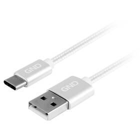 Kábel GND USB / USB-C, 2m, opletený strieborný

