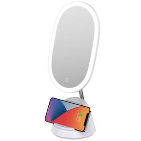 Stolná lampička IMMAX LED kozmetické zrkadlo FACE 3v1, stojan s Qi nabíjaním 18W biela

