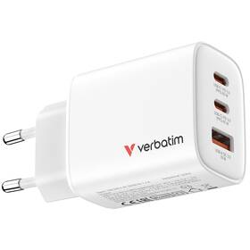 Nabíjačka do siete Verbatim Essentials 65W, 2×USB-C PD, 1×USB-A QC biela

