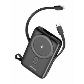 Powerbank Swissten 10000 mAh, PD 20W s integrovanými káblami USB-C a Lightning (kompatibilný s MagSafe) čierny

