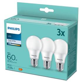 LED žiarovka Philips klasik, 8W, E27, studená biela (3ks) 

