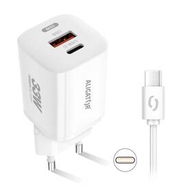 Nabíjačka do siete Aligator Power Delivery 33W, USB-C + USB-A + USB-C kábel biela

