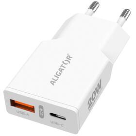 Nabíjačka do siete Aligator Power Delivery 20W, 1×USB-A + 1×USB-C, SLIM biela

